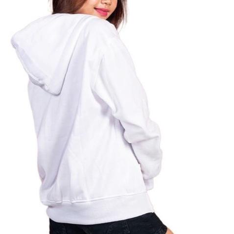 Jaket Hoodie Zipper Polos Putih - L