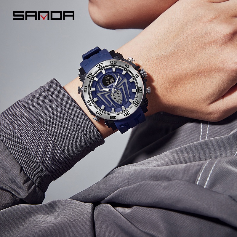 SANDA 6111 Jam Tangan Pria Digital Analog Tali Rubber Chronograph Anti Air WATCHKITE WKOS