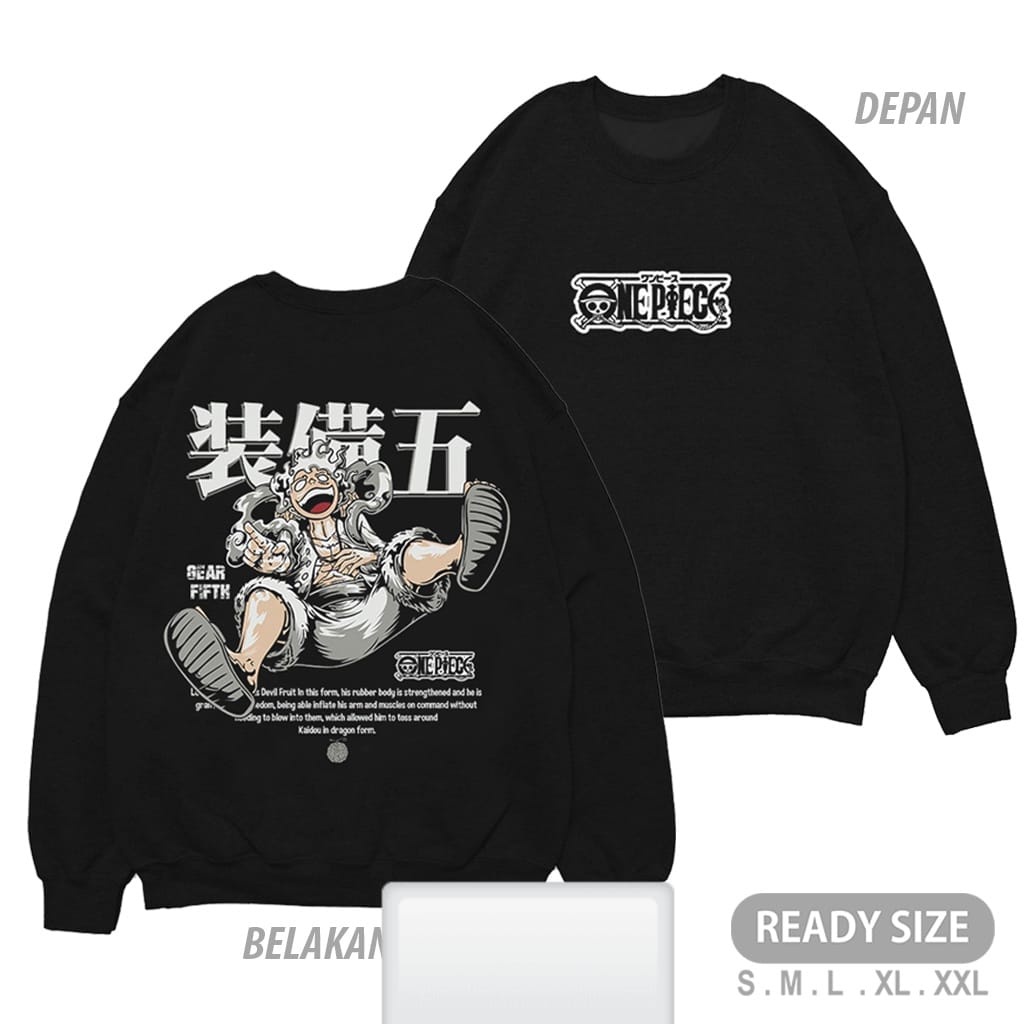 ANIME SWEATER UNISEX OVERSIZE FIFTH GEAR ONE PIECE / CREWNECK PREMIUM SIZE XL FLEECE TEBAL HALUS TERBARU'