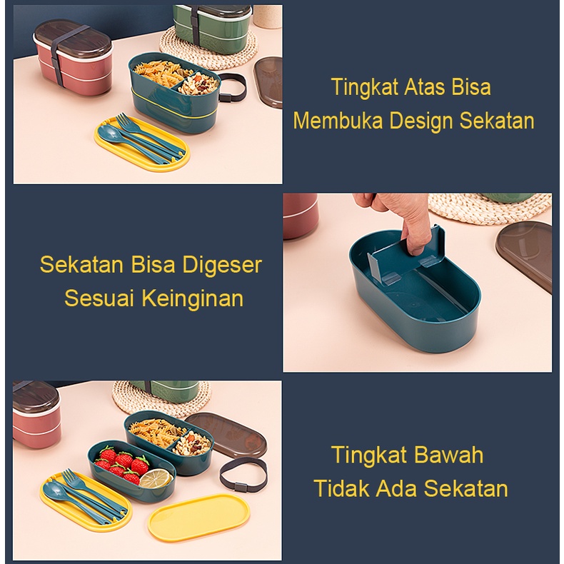 Lunch Box 2 Tingkat 700Ml Free Alat Makan Set Bahan PP Misshop