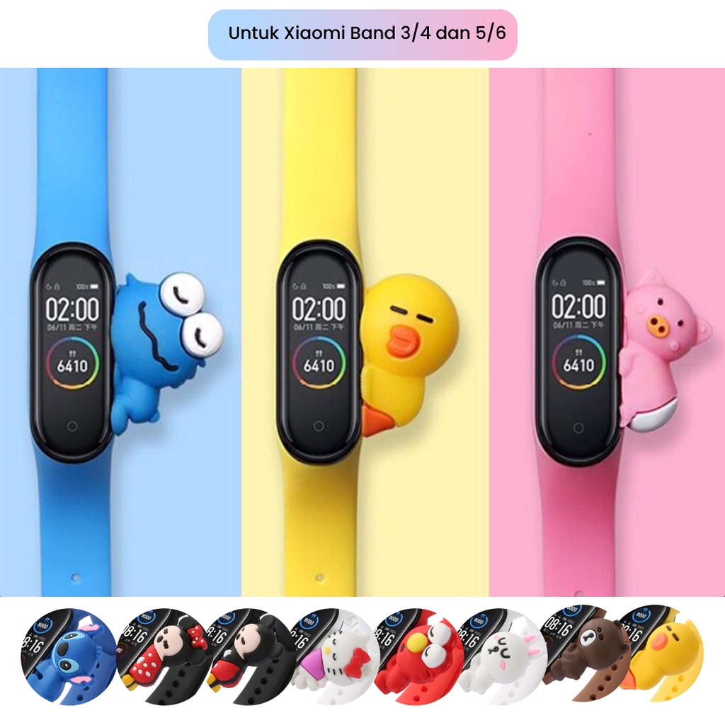 Tali Strap Jam Tangan Pintar Xiaomi Mi Band Mi 6/5/4/3 Seri Boneka Kartun Lucu 3D