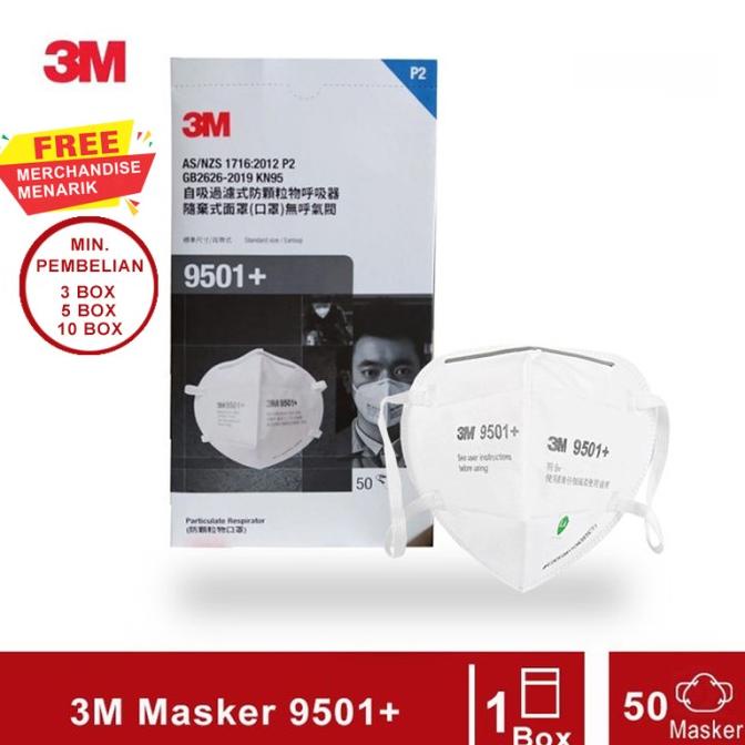 3M 9501+ Masker KN95 Particulate Respirator P2 - 1 Box ( 50 Masker )