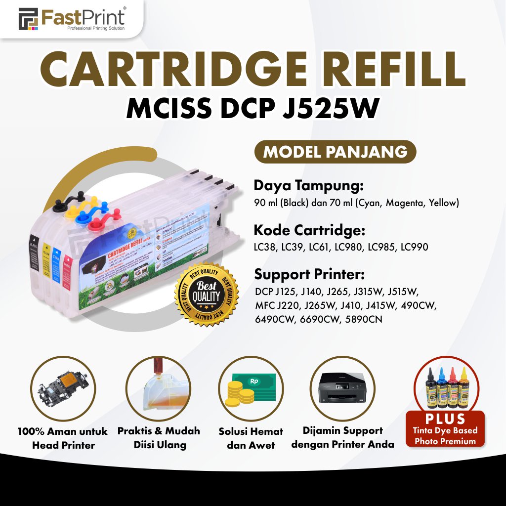 Cartridge MCISS Refillable LC12 J525W J425W J430W Plus Tinta