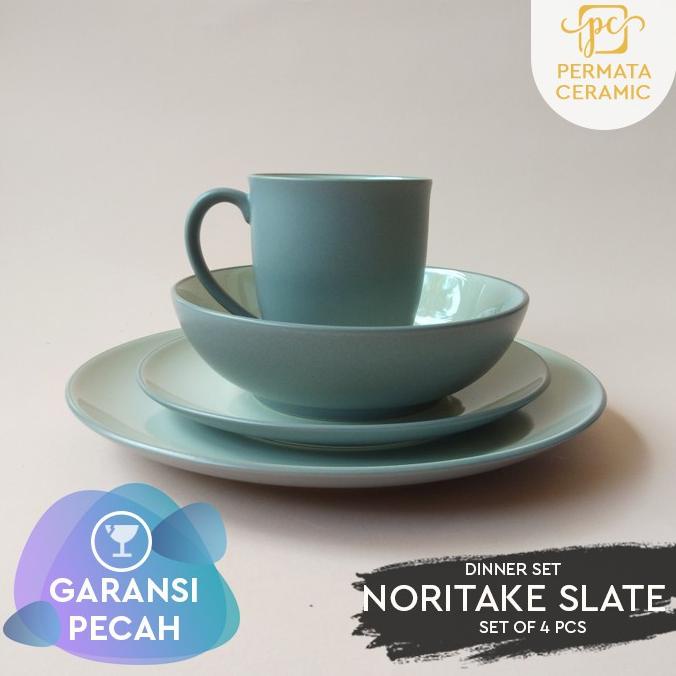 Piring Makan Dinner Set Keramik Motif Noritake Abu 4Pcs Fellixaa