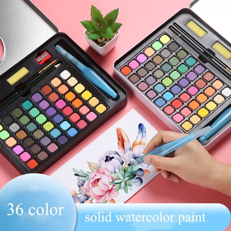 Cat Air 36 Warna Watercolor Set Alat Cat Air (termasuk kuas dan kertas gambar) Watercolour Water color Melukis Alat Lukis solid watercolor