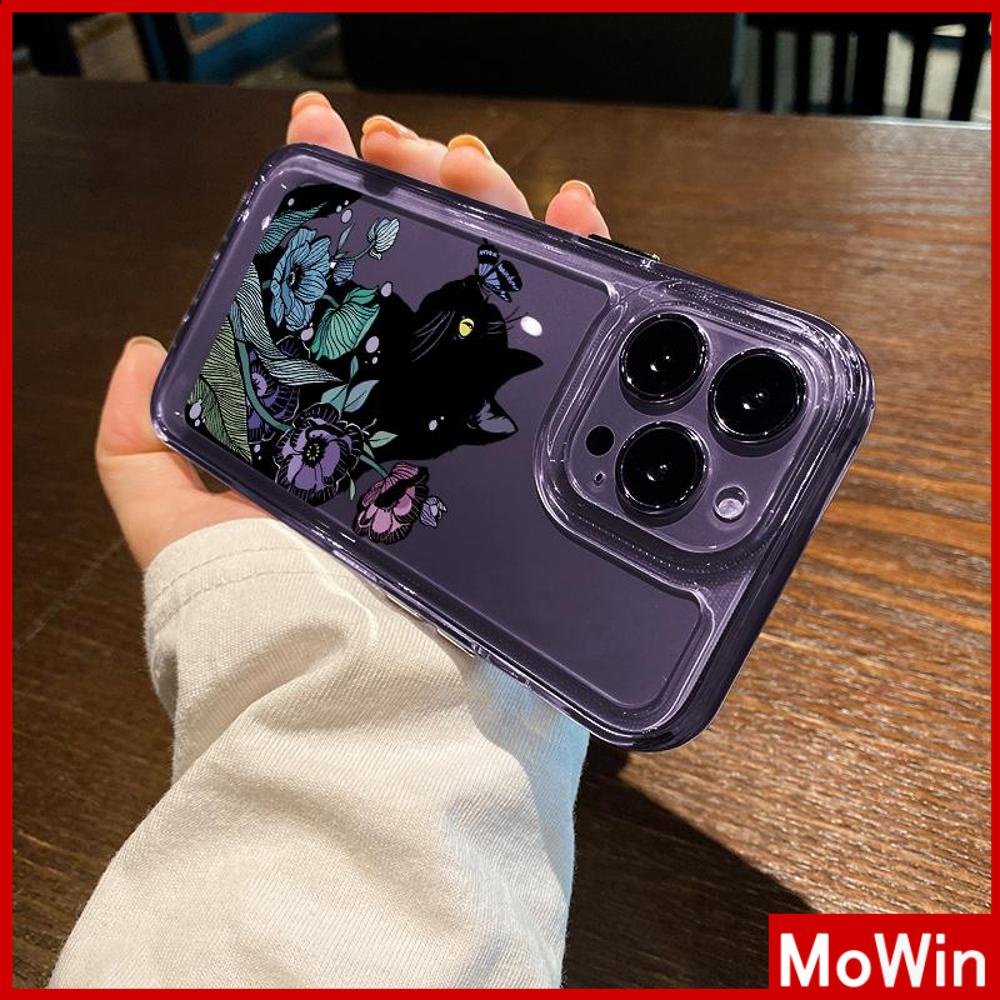 For iPhone 14 Pro Max iPhone Case High Clear Acrylic Hard Case Plating Buttons Shockproof Dark Purple Cat Compatible For iPhone 13 Pro max 12 Pro Max 11 xr 7plus 6splus 8plus