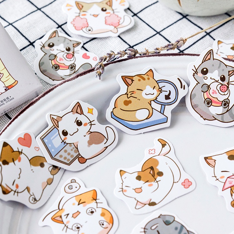 45pcs / Kotak Stiker Motif Kartun Kucing Lucu Untuk Dekorasi Diary / Scrapbook DIY