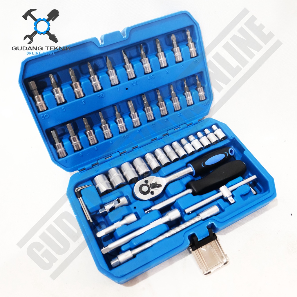 Kunci Shock SET isi 46pcs 24T BZ9846 BENZ WERKZ / Socket Wrench SET 46 Pcs Kunci Sok Sock Chrome BZ 9846 BENZ
