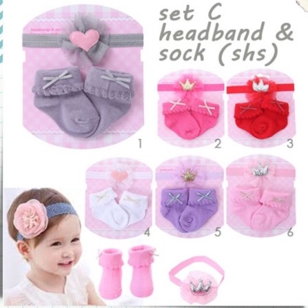 paket set headband bandana pita dan sock bayi