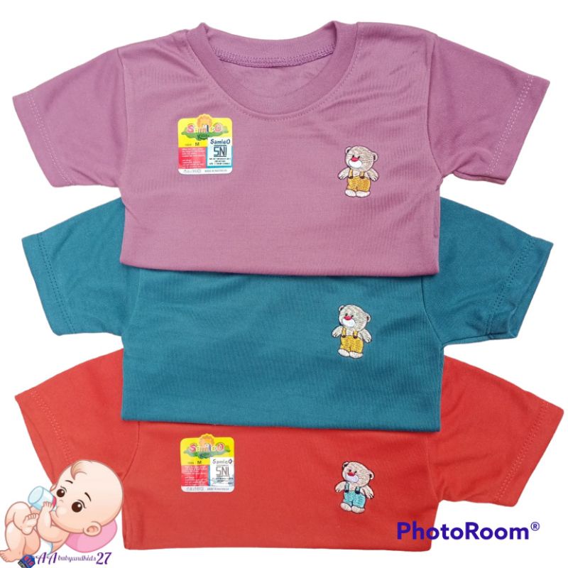 Samleo Kids 3PC Kaos Oblong Bayi Polos Bordir Lengan Pendek Ukuran S M L XL SNI Murah Berkualitas