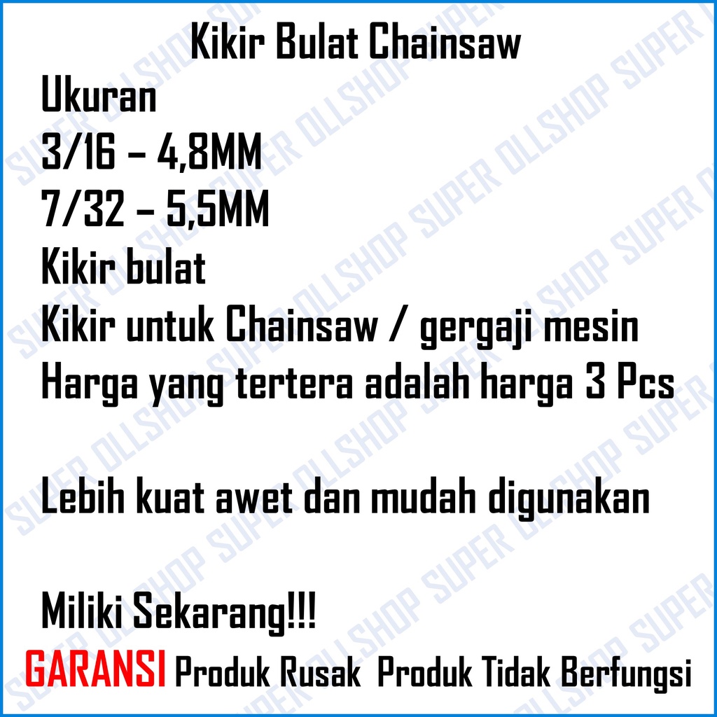 Chainsaw Files Kikir Bulat Rantai Senso Gergaji Mesin Saw Files 3/16&quot; 4.8 MM Isi 3 Pcs Murah