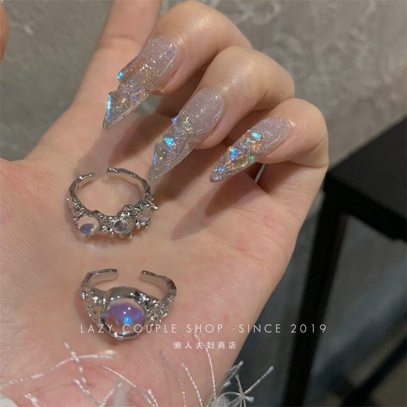 2pcs / Set Cincin Batu Opal Gaya Elegan Untuk Wanita