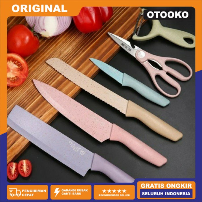 set pisau 6 in 1 Stainless Anti Lengket Evcriverh Knife Set 6 warna