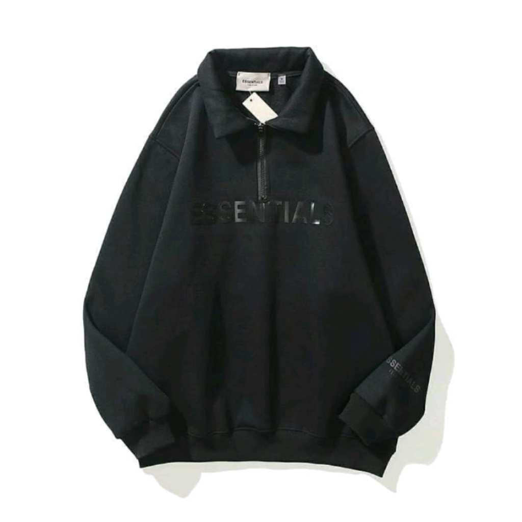 ESSENTIALS ZIPPER BASIC / THURLE NECK SWEATSHIRT / CREWNECK DISTRO PRIA WANITA SIZE M L XL