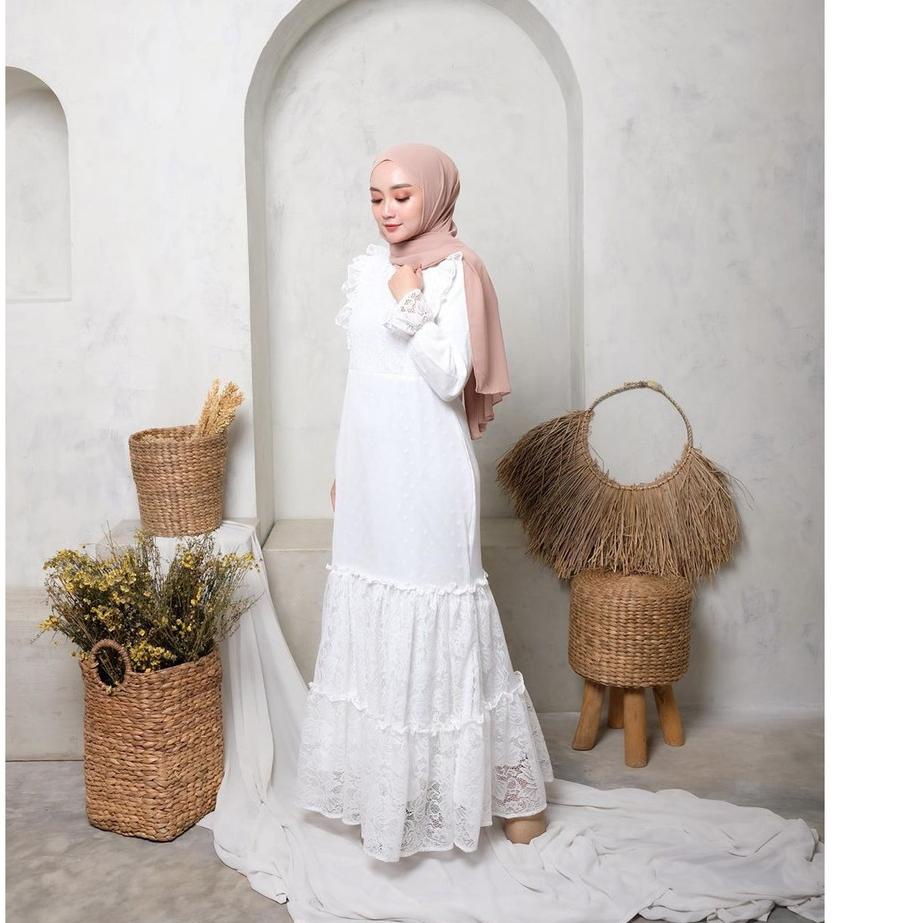 Terjangkau SYF07 Busana Muslim Wanita Dilwa Dress Putih .. .. ..
