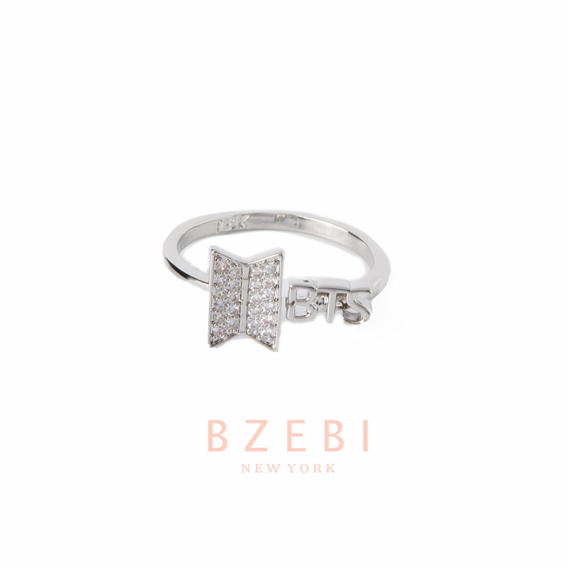 Bzebi Cincin Silver Platinum 18k Adjustable Desain BTS K-pop Merch Gaya Korea Untuk Wanita 900r2