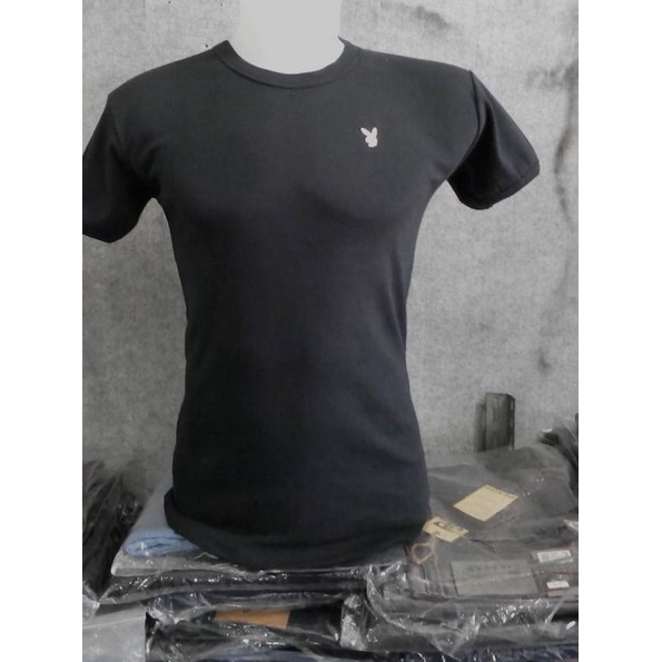 Kaos Dalam Pria Body Fit O Neck Original Playboy Bahan Katun Lembut - Hitam, M