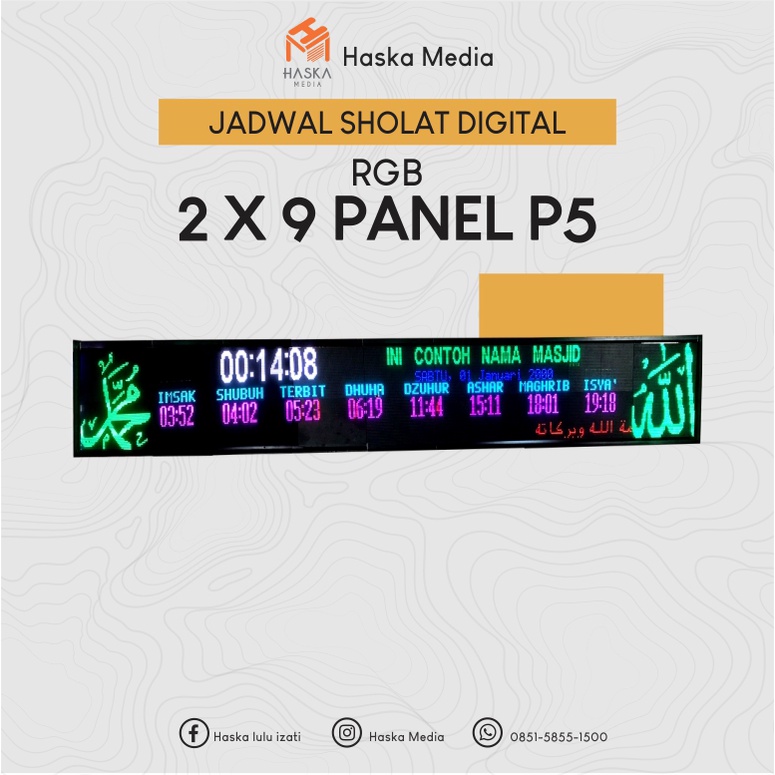 JAM JADWAL SHOLAT DIGITAL JWS 2x9 PANEL P5
