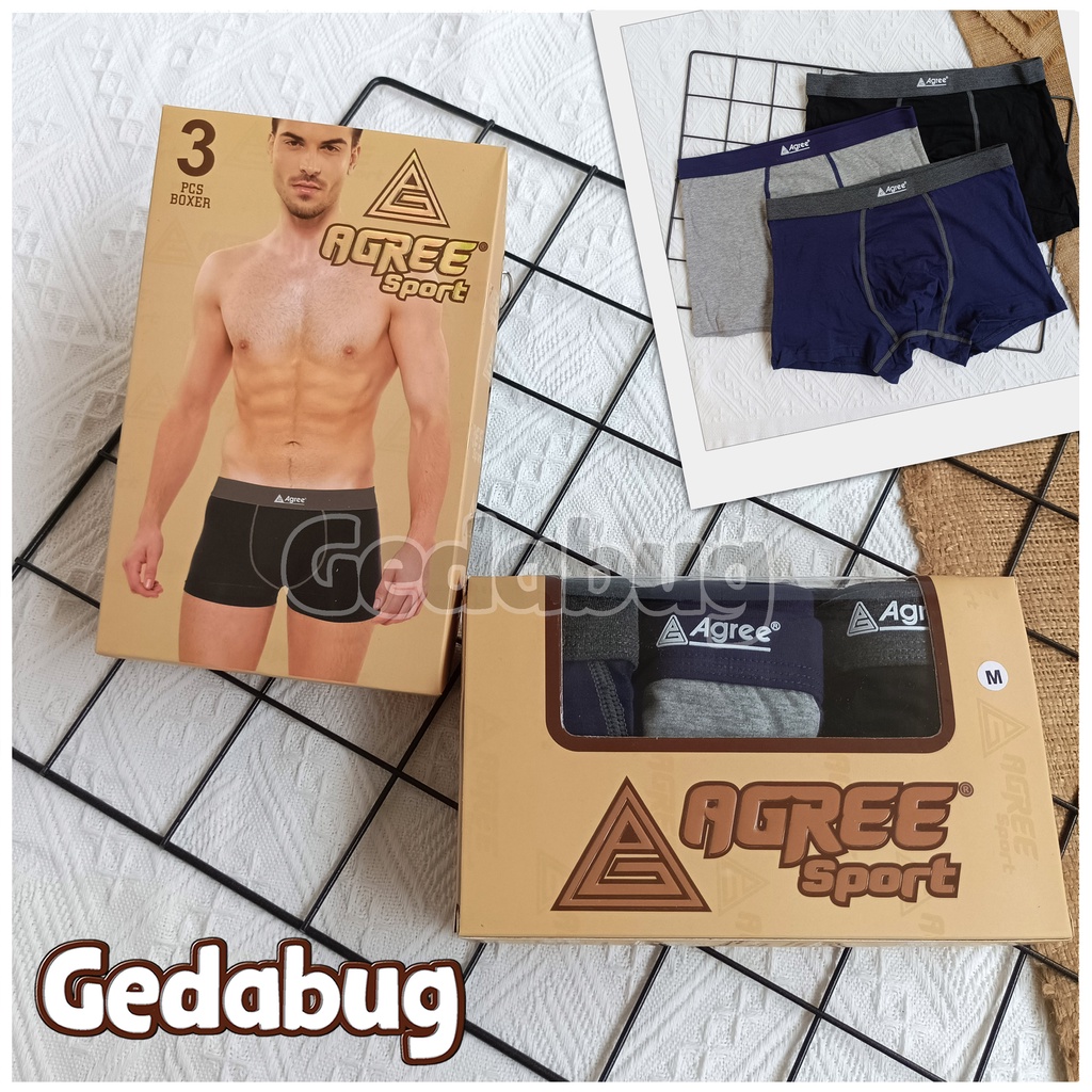 [ 3pc ] Boxer Agree 1235 Box Coklat Celana Dalam Pria Boxer Polos - Gedabug