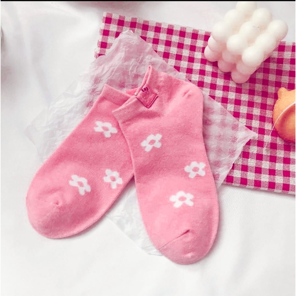 TJM KK201 Kaos Kaki Wanita Motif Buah Bunga Pink Kaos Kaki Pendek Fashion Korean Socks Import