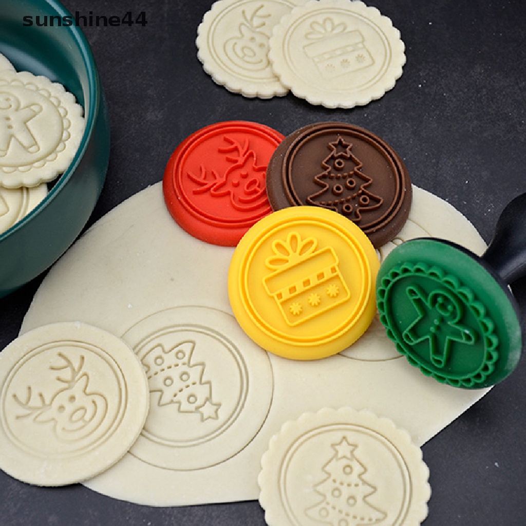 Sunshine 5Pcs Cetakan Stempel Emboss Fondant Tema Natal Untuk Dekorasi Kue DIY