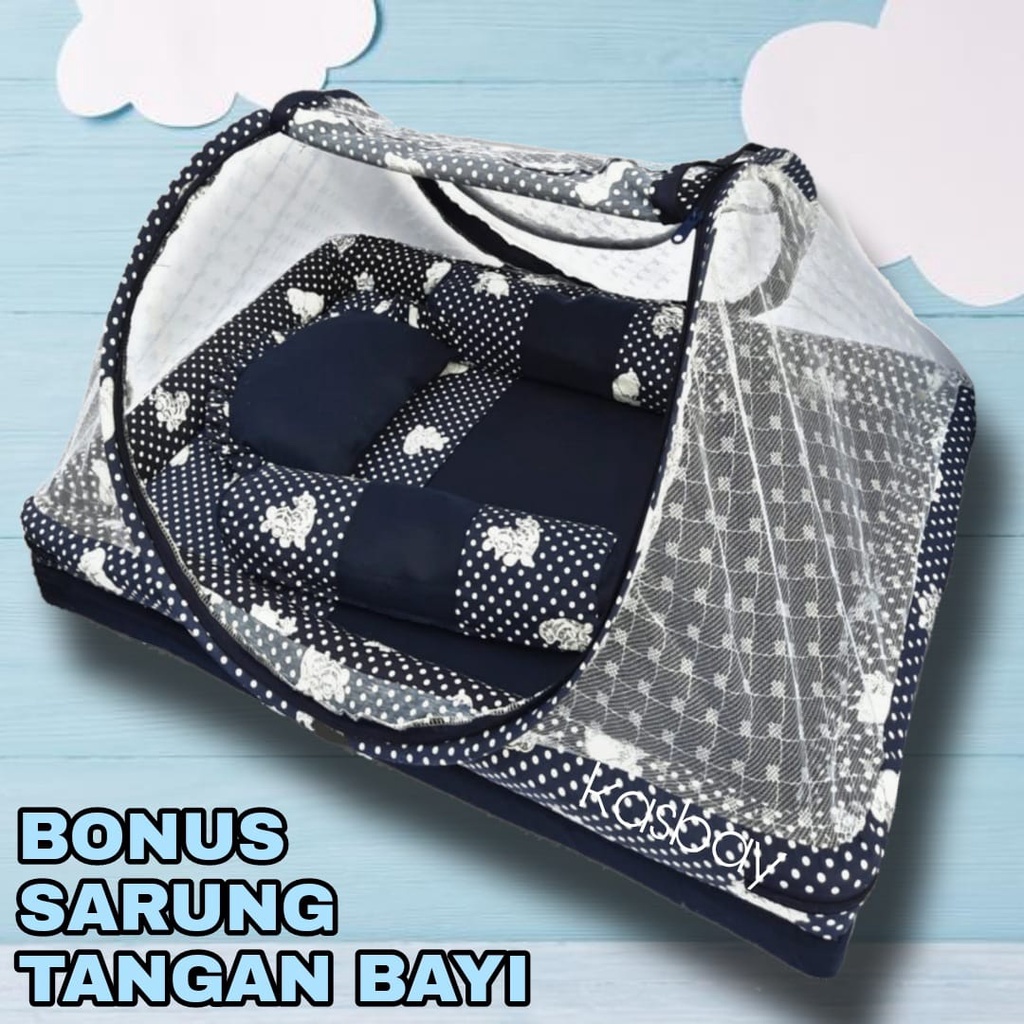 Kasur Bayi Kelambu c + Bonus Sarung Tangan Bayi Set Lengkap Bantal Guling Tas Mika Terbaru