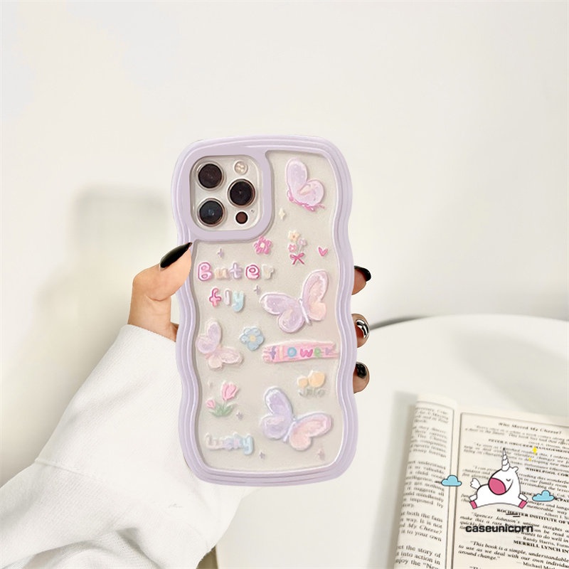 Casing OPPO A17 A15 A16 A57 A77 A17K A78 A54 A55 A12 A74 A5 A9 A16s A96 A95 A5s A7 A16K A1k A77s A53 A3s A72 A76 A52 Reno 8T 7 6 5 Kartun Kupu Lucu Bergelombang EdgeSoft Cover