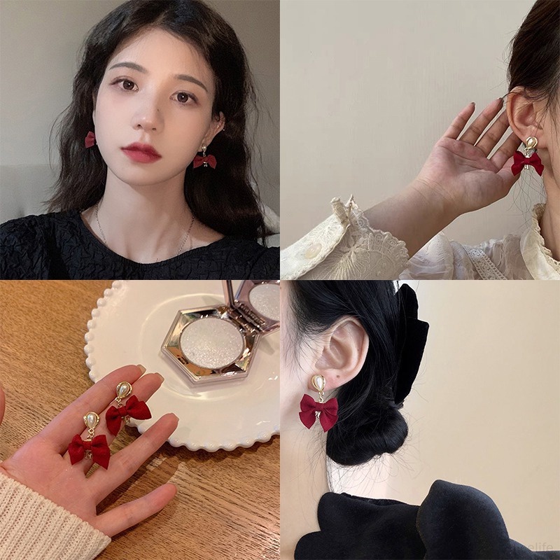 Anting Liontin Ikatan Simpul Warna Merah