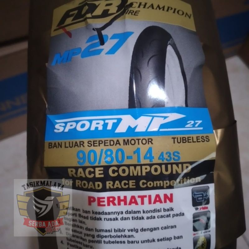 BAN LUAR FDR MP 27 MP 76 SPORT XR RACING SOFT COMPOUND TUBELESS UKURAN 90/80-14