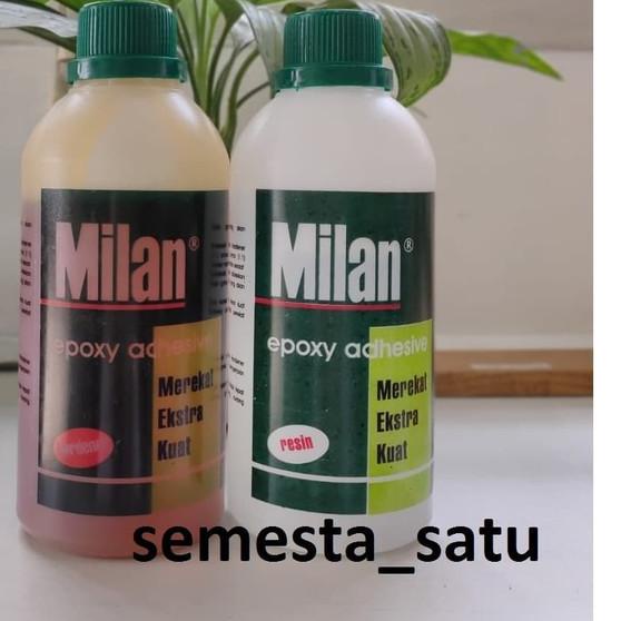 Lem epoxy milan epoxy adhesive set resin dan hardener - botol