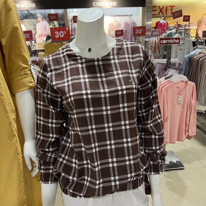 Corniche reza blouse krinkle blouse wanita motif kotak-kotak super cantik S-XL