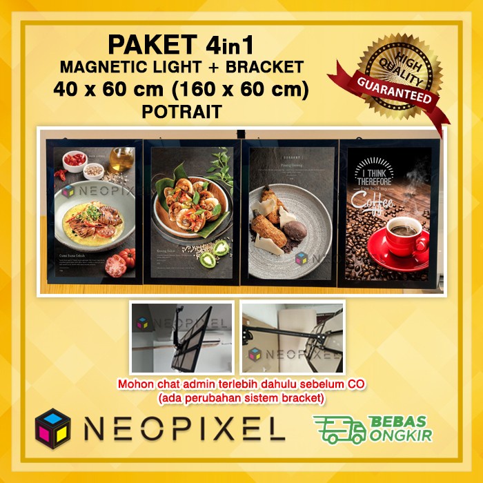 Neon box menu paket 4in1 - uk 160x60 cm - light box LED menu caf