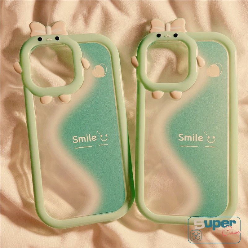 Case Samsung A32 A04 A14 A04E A12 A23 A50s A30s A22 A03 A52s A31 A13 A03s A53 A52 A53 A51 M22 A21s A33 A73 A02s A04s A11 A71 M32 Lembut Kartun Smile 3D Bow Little Monster Lens Case