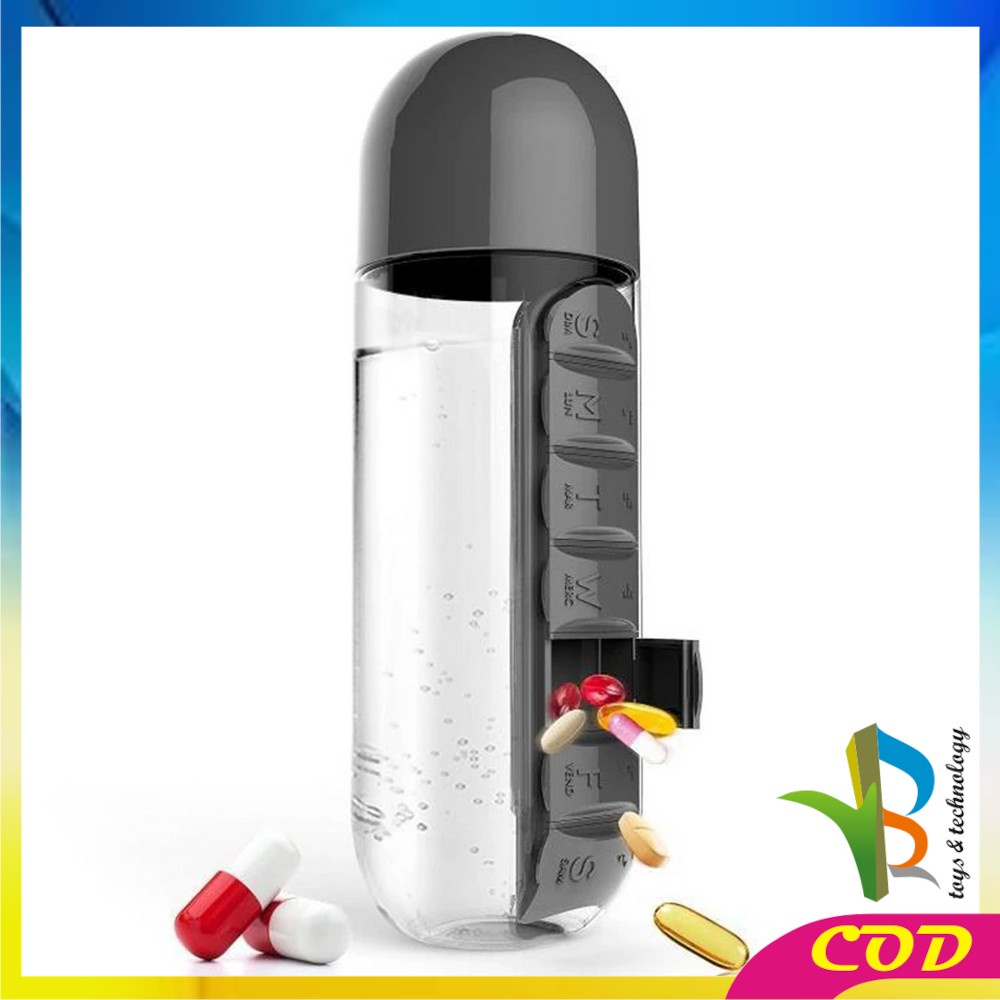 RB-C313 Botol Minum 2 IN 1 Botol Air Minum 600ML + Kotak Obat Harian / Botol Minum Obat / Bottle Water Tumbler Outdoor