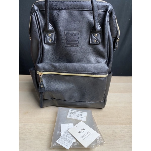Backpack Anello Bahan Kulit Warna Hitam Size Mini Preloved