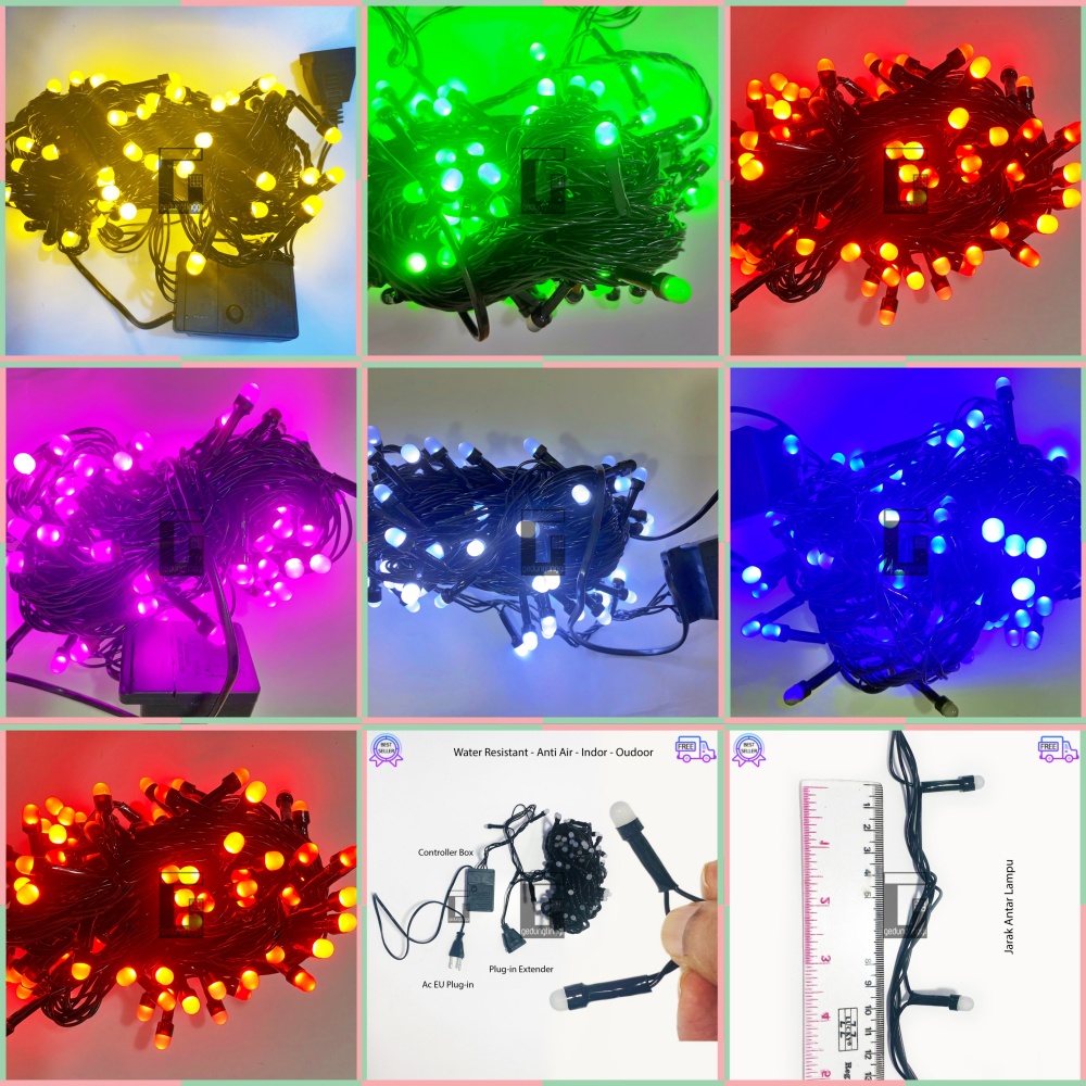 Lampu Hias Warna Warni Rgb Warm White Kuning Aesthetic Tirai Gantung Dekorasi Hiasan Pohon Natal Decor Pagar Pilar Taman Pelaminan Wedding Dinding Plafon Cafe Ruang Kamar Tamu Makan Kamar Selang Kawat Baterai Solar Cell 10 Meter 100 Led Outdoor Waterproof