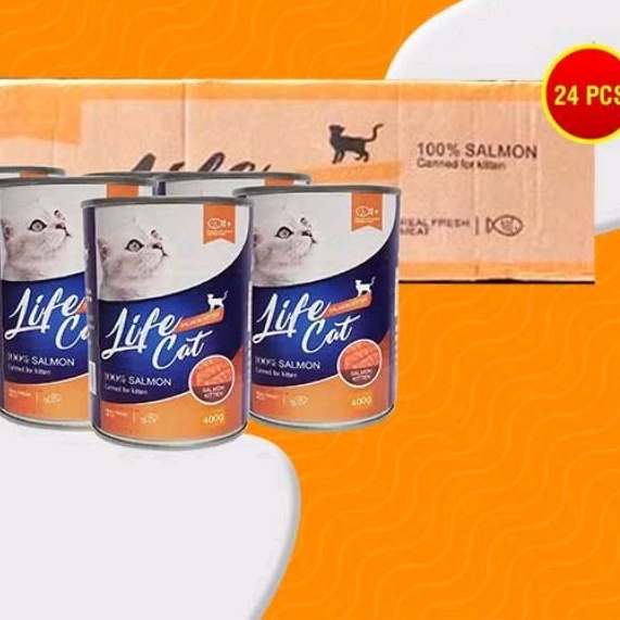 Promo- Life cat kaleng kitten salmon 400gr (paket 24pcs/1dus) Gojek