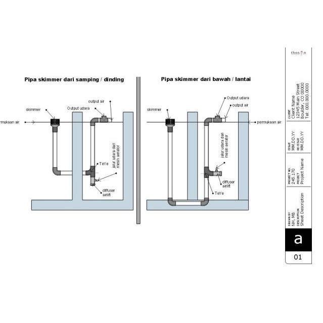 Diffuser airlift skimmer kolam koi ukuran 2 inch paket dengan Tee Yee