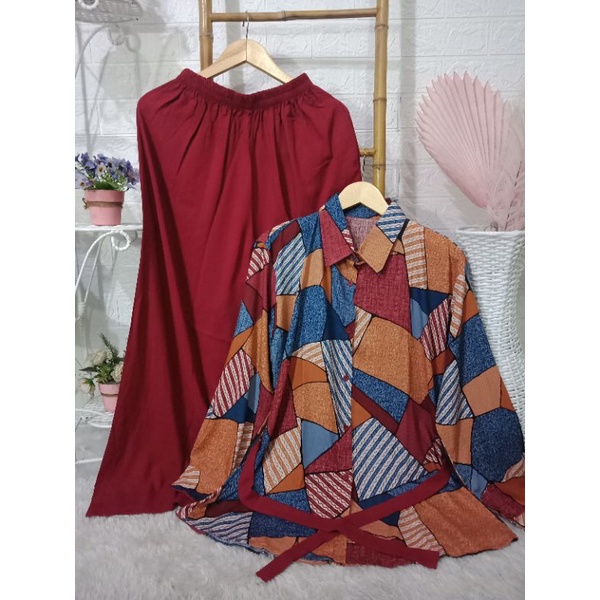 Setelan PAJAMAS Besar Celana Kulot Rayon One Set LD 120