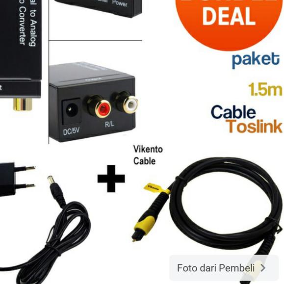Paket kabel Optik Toslink + Conventer Optik Audio To RCA/Analog Audio