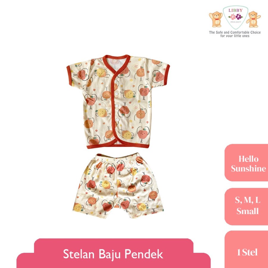 LIBBY SETELAN BAJU PENDEK KANCING DEPAN MOTIF HELLO SUNSHINE