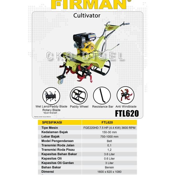 Cultivator Firman Ftl620 / Traktor Bajak Sawah Ftl 620