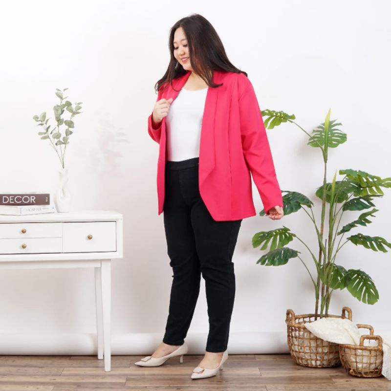 blazer kerja scuba pink Fanta polos bigsize