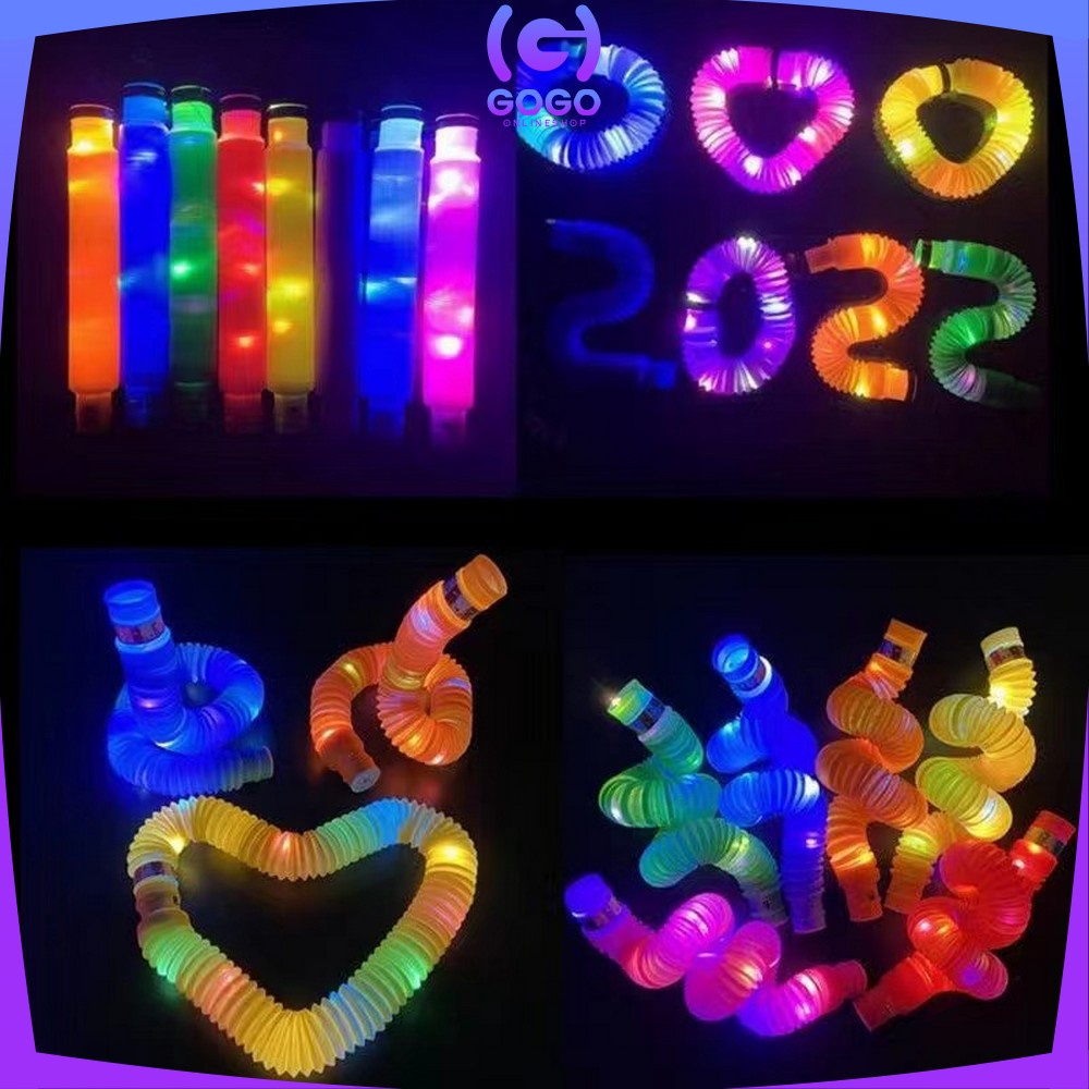 GOGO-M296 Mainan Anak Light Up Pop Pipes Led / Fidget Pop Tubes Sensory Toys / Maenan Kreasi Lampu Stick Selang Pipa Anak