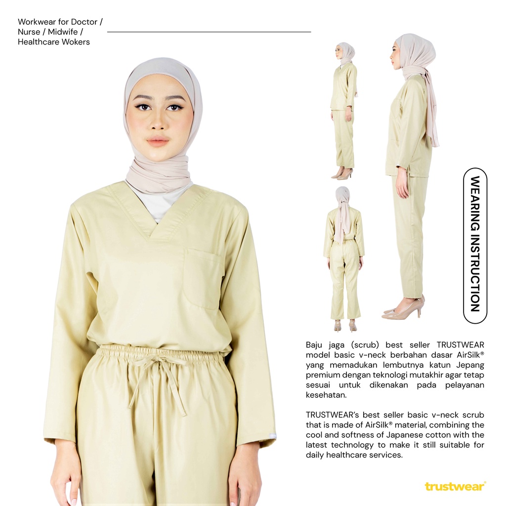 Doctor's Scrub/Set Baju Celana Jaga OKA OK Perawat/Dokter Lengan Panjang Brown Series [Export]