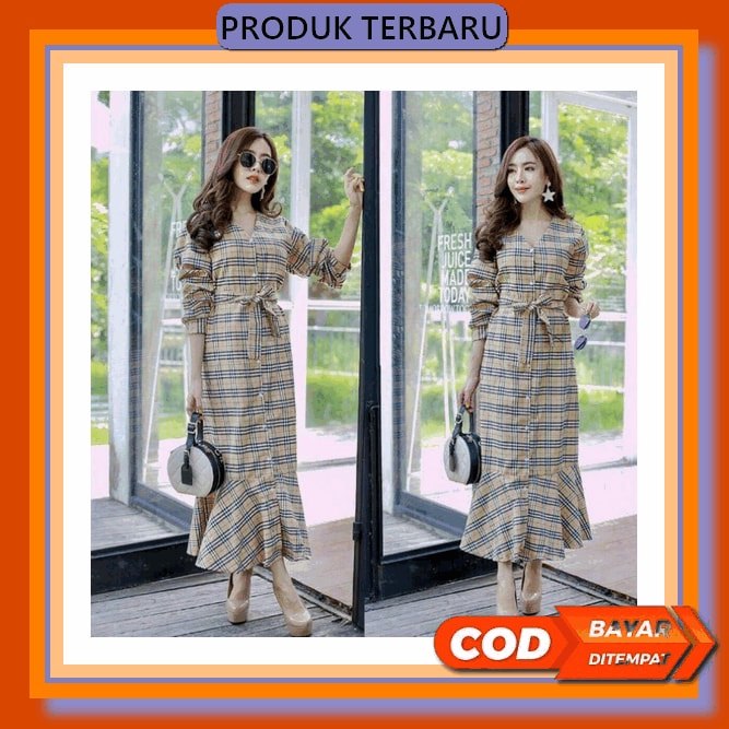 Dress Brokat Pesta Longdress Lace Wanita Elegan Baju Gaun Malam Perempuan Gereja Natal Acara Formal 