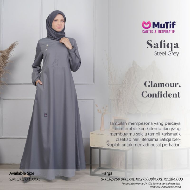 Gamis MUTIF Baju BAJU GAMIS BERKUALITAS  SAFIQA STEEL GREY