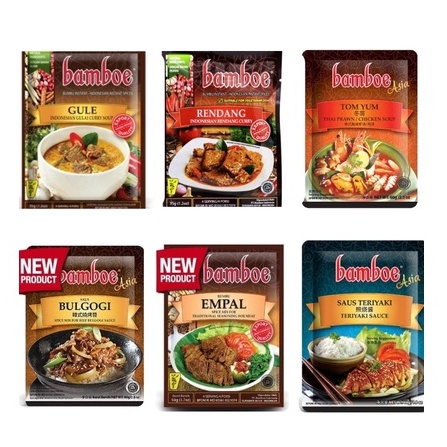 

Bamboe Bumbu Racik / Bumbu Masak Instant 60gr Rasa Tom Yum, Gule, Rendang, Empal, Bulgogi, Teriyaki