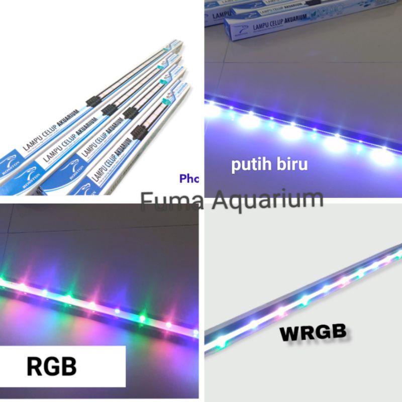 Lampu Celup dobel Led Rosston T4 DBL Putih Biru Led 2 Baris 3X Mode Ganti Warna Lampu Led Aquarium Aquascape