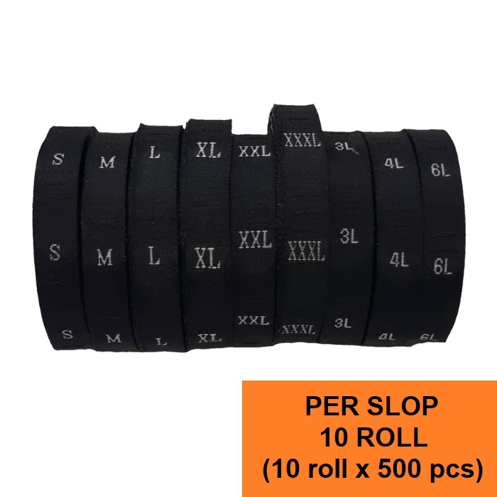 Label Size Bordir Woven Per Slop (10 roll) Hitam Label Size Huruf Ukuran Pakaian Jahit